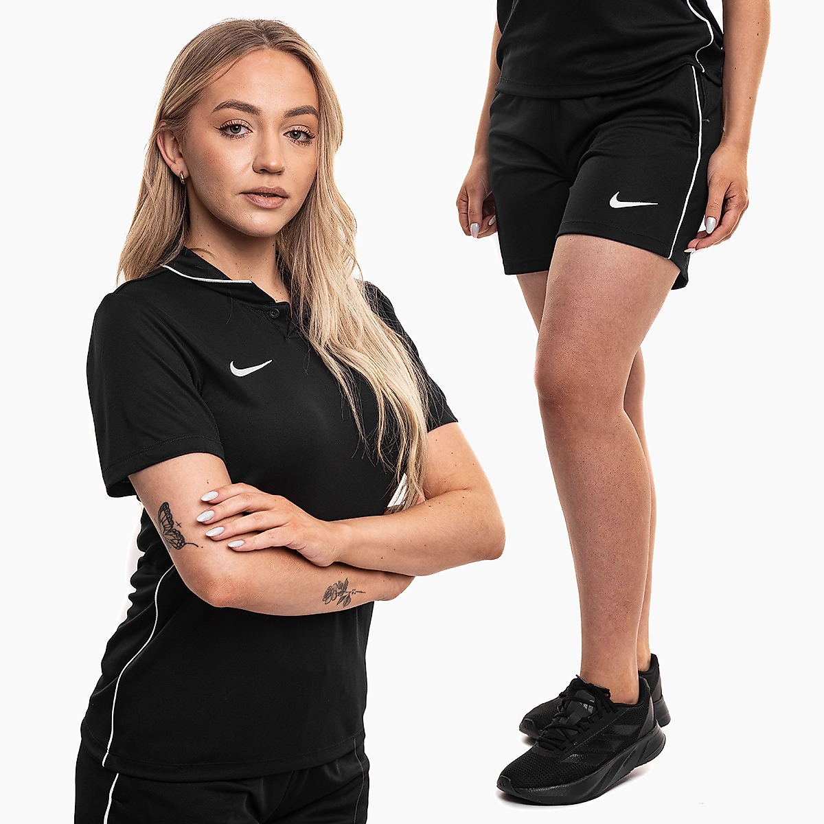 Nike moterų sportinis komplektas marškinėliai šortai Dri Fit Park 26 Polo HM7150 010/HM7162 010