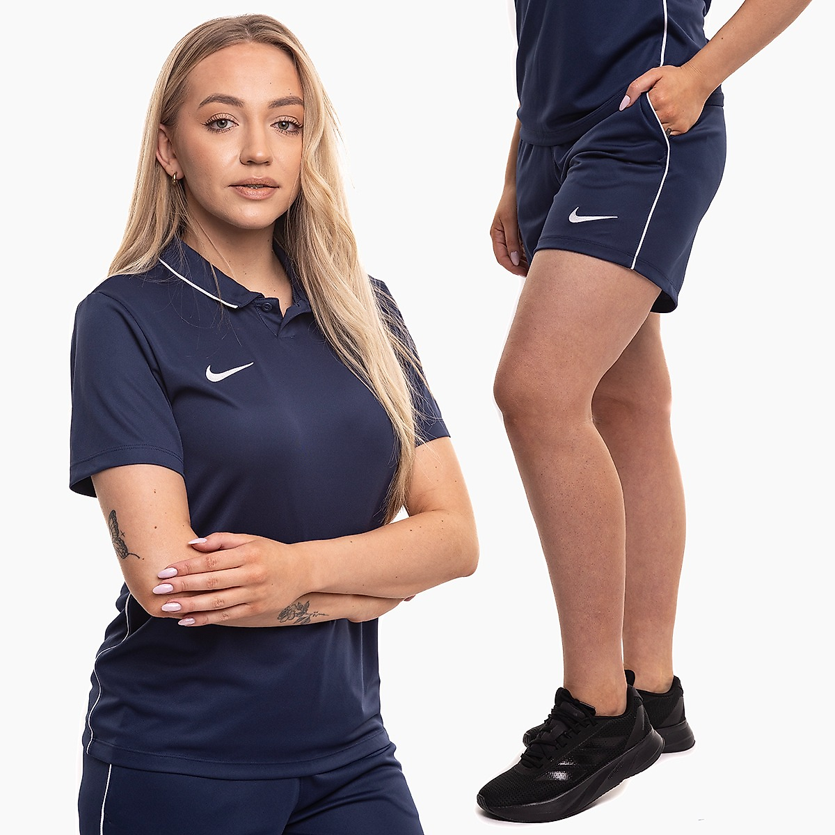 Nike moterų sportinis komplektas marškinėliai šortai Dri Fit Park 26 Polo HM7150 410/HM7162 410