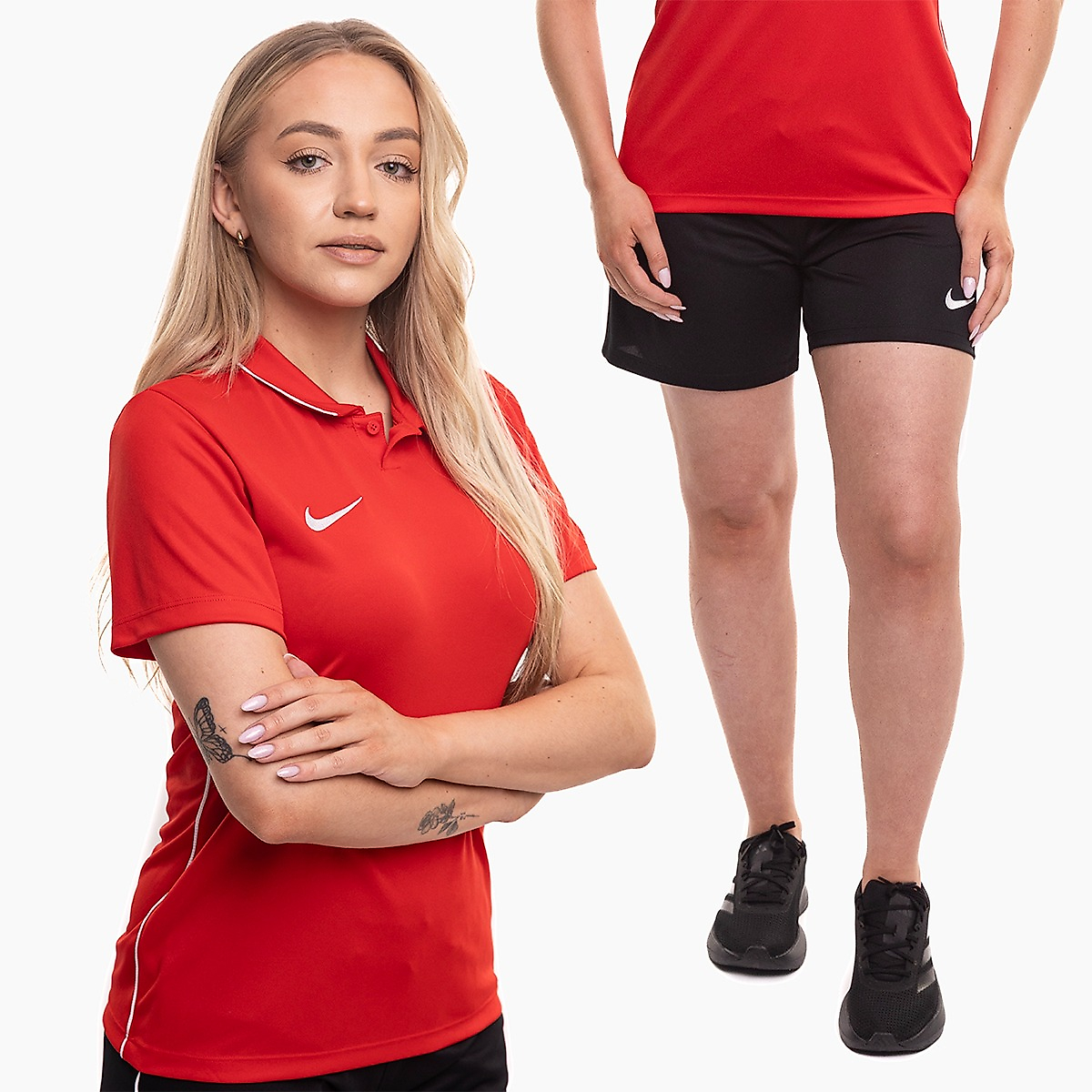Nike moterų sportinis komplektas marškinėliai šortai Dri Fit Park 26 Polo HM7150 657/HM7162 010
